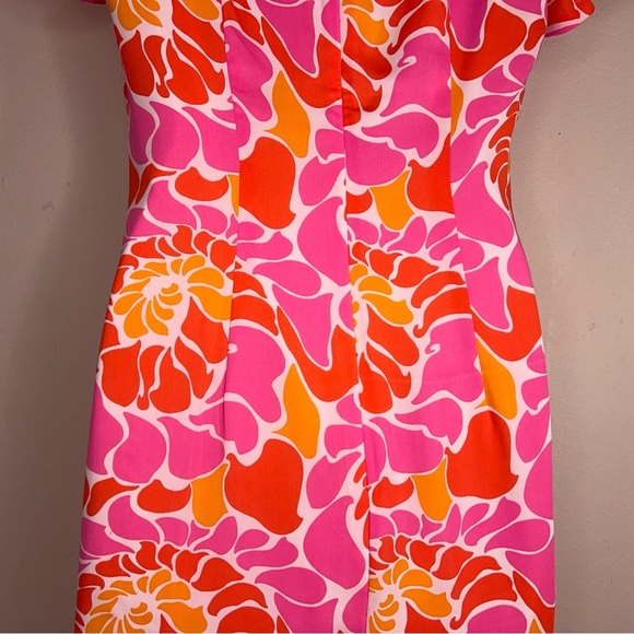 Size 6 Banana Republic Short Sleeve Colorful Dress Pink Orange Red Abstract - Picture 7 of 16